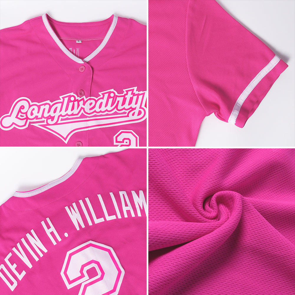 Custom Pink White Authentic Baseball Jersey - Sky-Custom