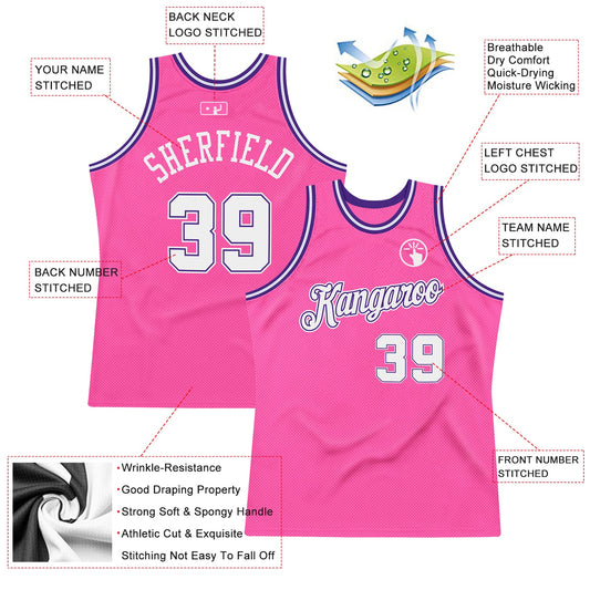 Custom Pink White-Purple Authentic Throwback Basketball Jersey - Sky-Custom