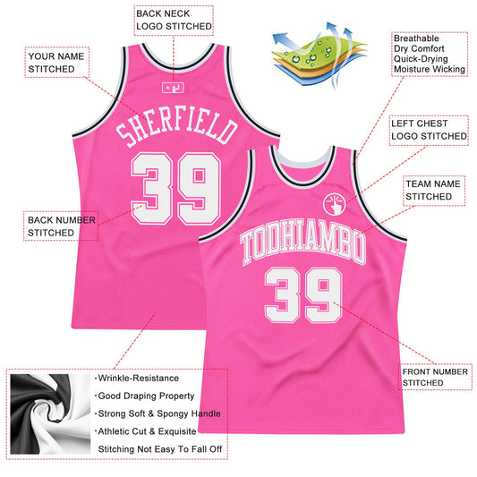 Custom Pink White-Black Authentic Throwback Basketball Jersey - Sky-Custom