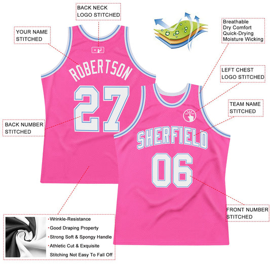 Custom Pink White-Light Blue Authentic Throwback Basketball Jersey - Sky-Custom
