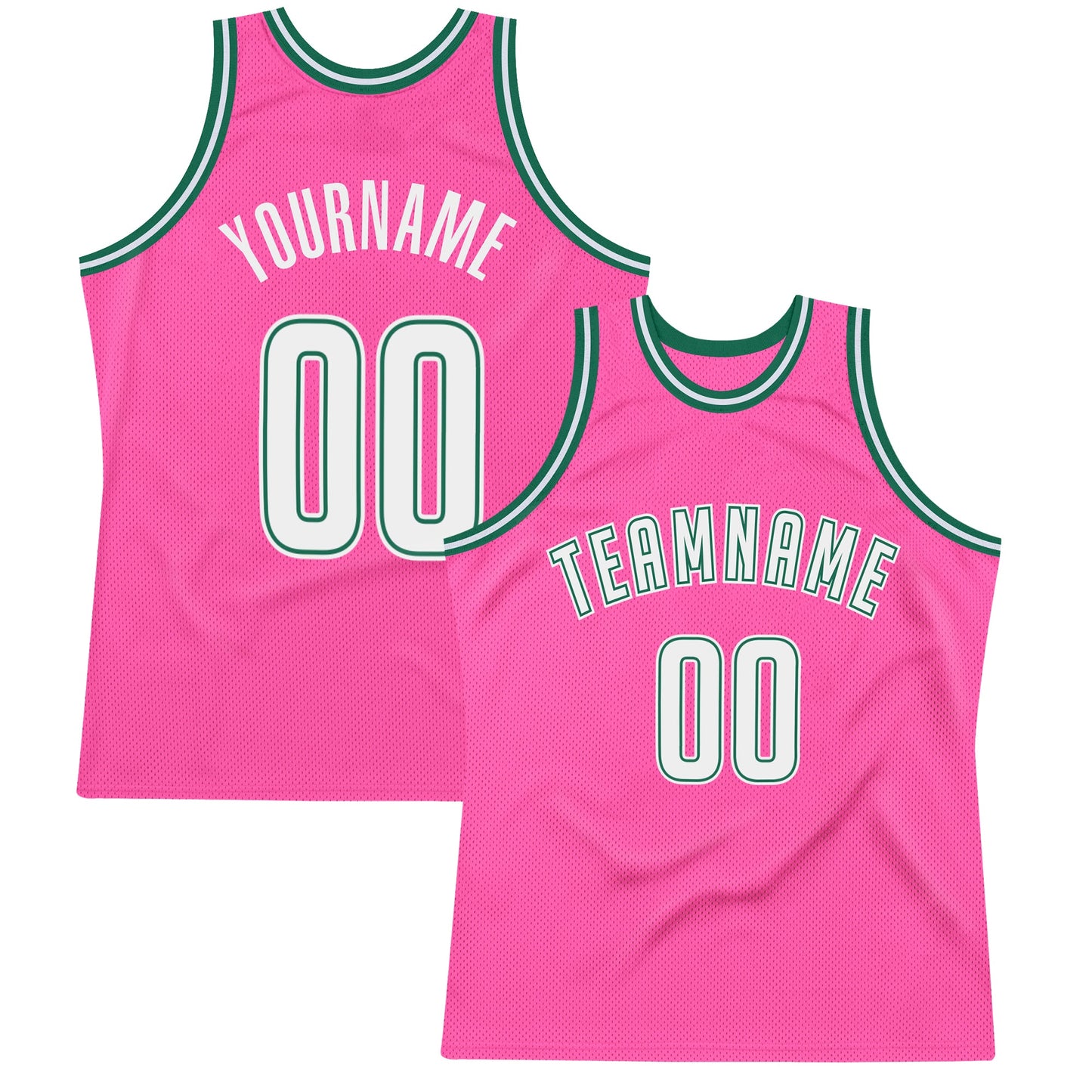 Custom Pink White-Kelly Green Authentic Throwback Basketball Jersey - Sky-Custom