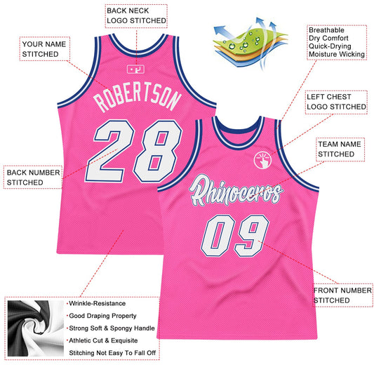 Custom Pink White-Royal Authentic Throwback Basketball Jersey - Sky-Custom