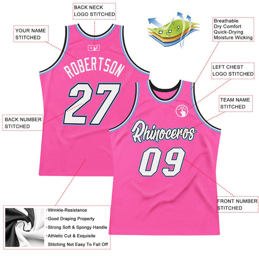 Custom Pink White-Light Blue Authentic Throwback Basketball Jersey - Sky-Custom