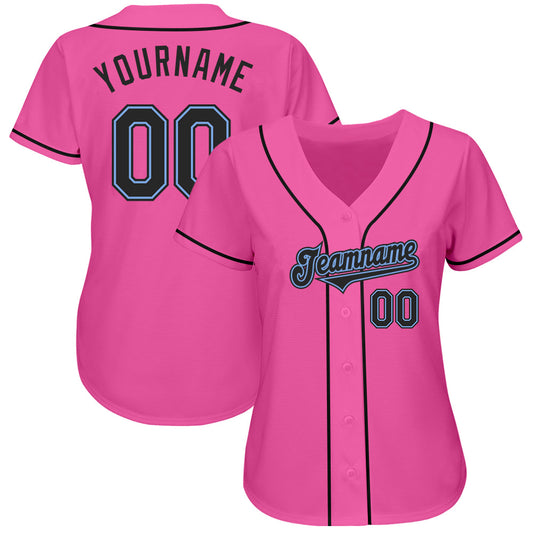 Custom Pink Black-Light Blue Authentic Baseball Jersey - Sky-Custom