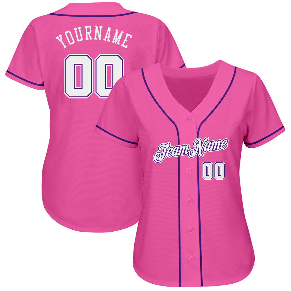 Custom Pink White-Purple Authentic Baseball Jersey - Sky-Custom