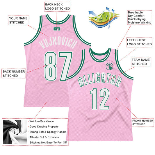 Custom Light Pink White-Kelly Green Authentic Throwback Basketball Jersey - Sky-Custom
