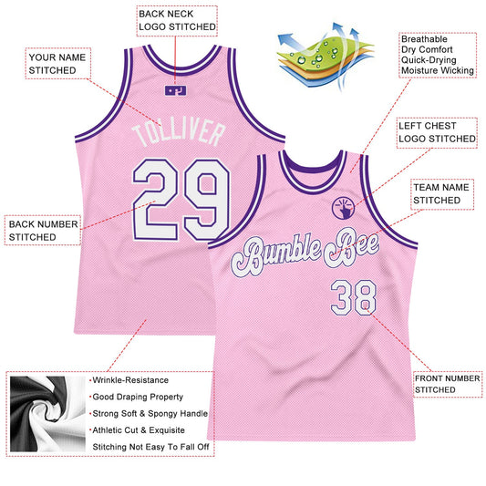 Custom Light Pink White-Purple Authentic Throwback Basketball Jersey - Sky-Custom