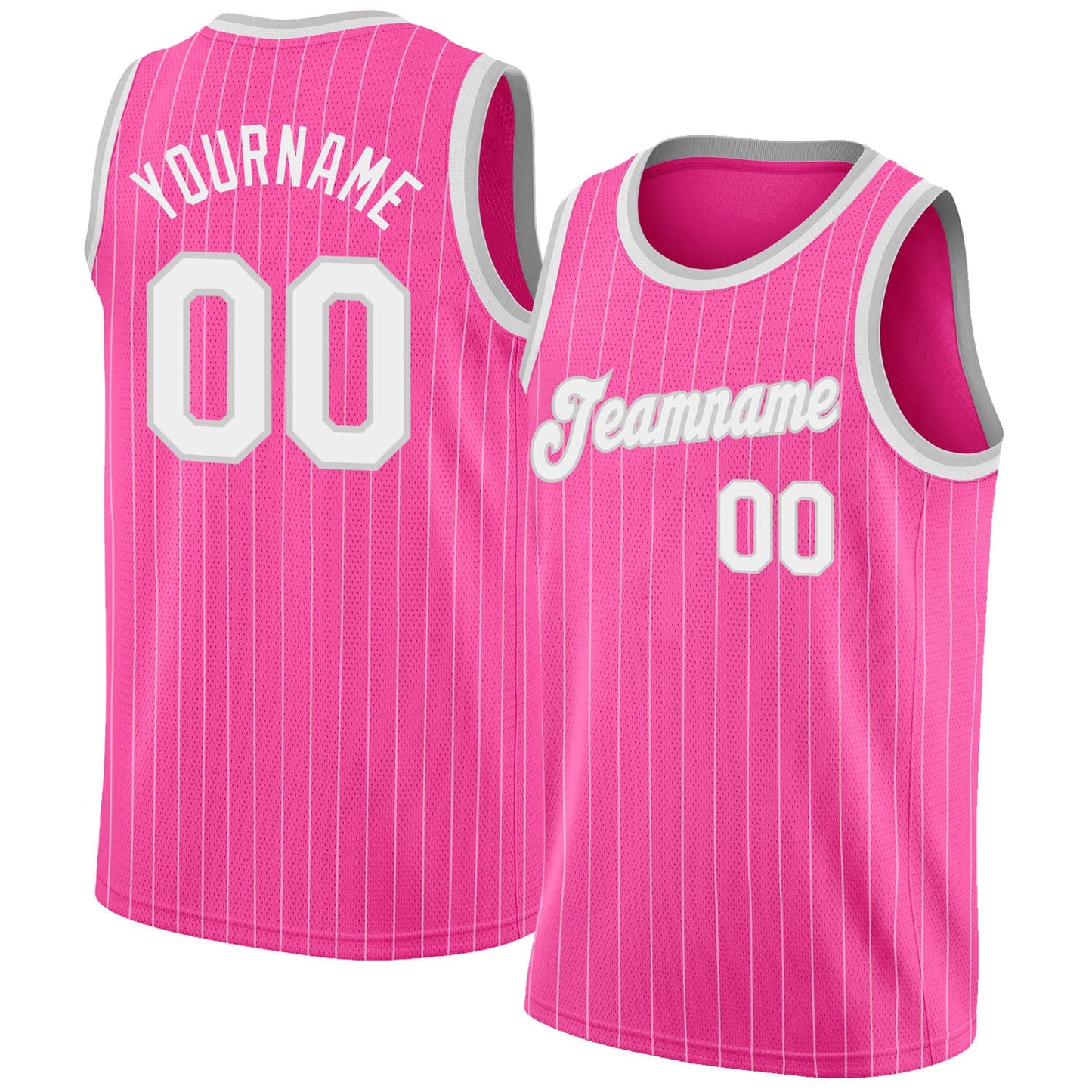 Custom Pink White Pinstripe White-Gray Authentic Basketball Jersey - Sky-Custom