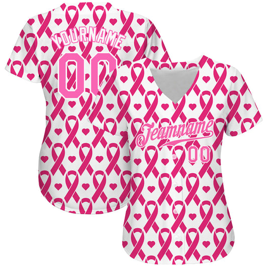 Custom Pink Pink-White 3D Pattern Design Breast Cancer Authentic Baseball Jersey - Sky-Custom