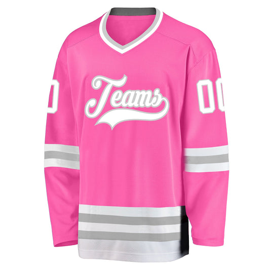 Custom Pink White-Gray Hockey Jersey - Sky-Custom