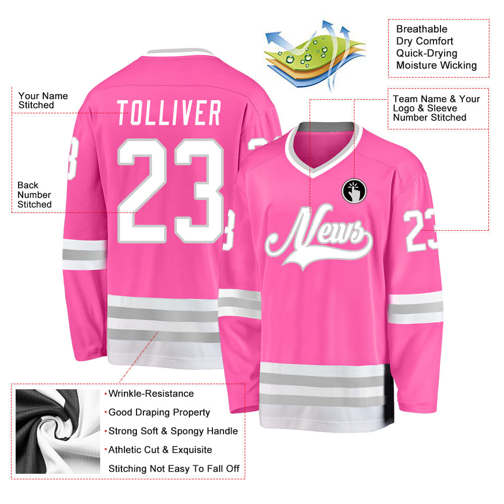 Custom Pink White-Gray Hockey Jersey - Sky-Custom