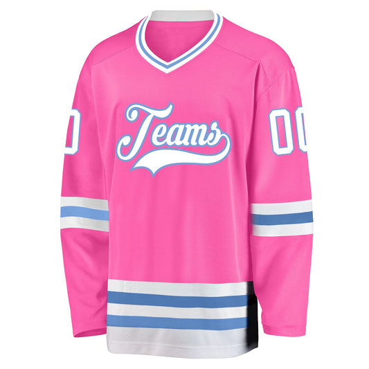 Custom Pink White-Light Blue Hockey Jersey - Sky-Custom