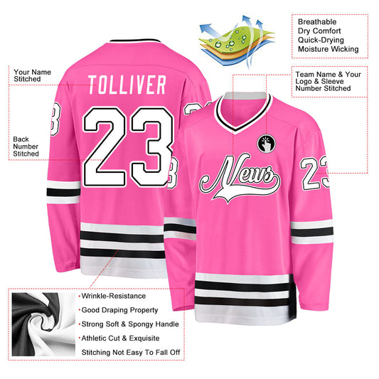Custom Pink White-Black Hockey Jersey - Sky-Custom