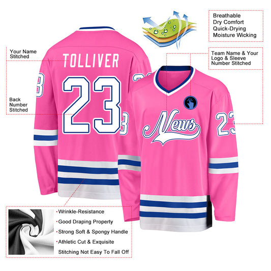 Custom Pink White-Royal Hockey Jersey - Sky-Custom