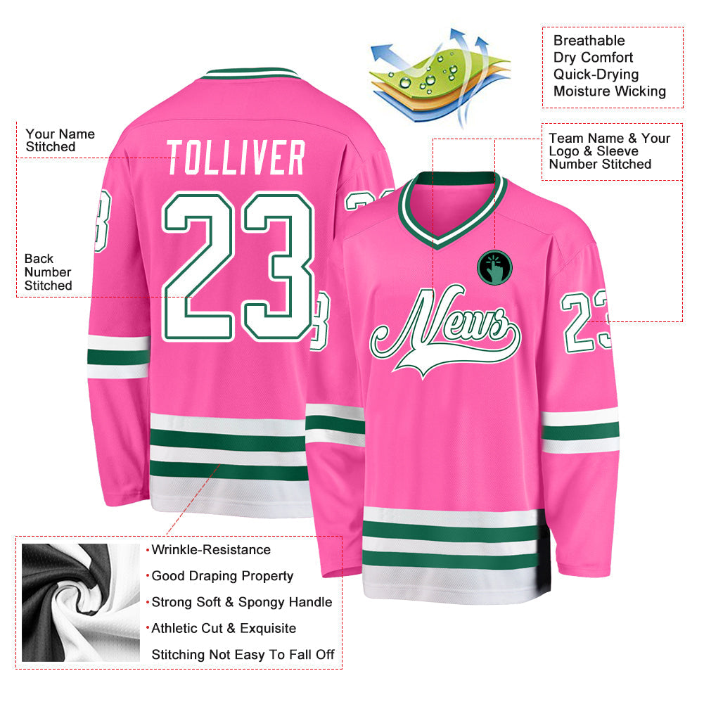 Custom Pink White-Kelly Green Hockey Jersey - Sky-Custom