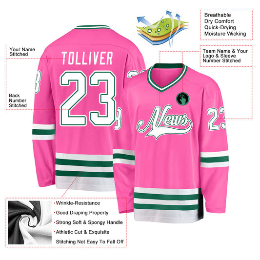 Custom Pink White-Kelly Green Hockey Jersey - Sky-Custom