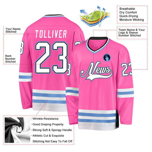 Custom Pink White-Light Blue Hockey Jersey - Sky-Custom