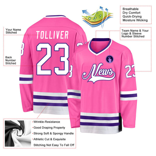Custom Pink White-Purple Hockey Jersey - Sky-Custom