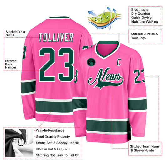 Custom Pink Green-White Hockey Jersey - Sky-Custom