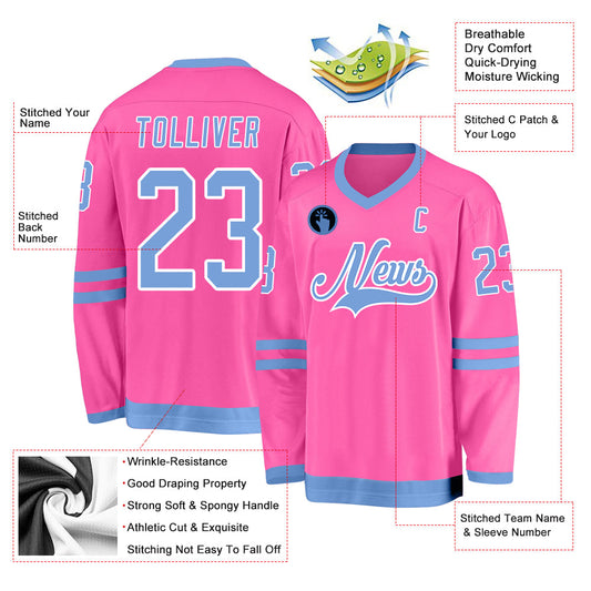 Custom Pink Light Blue-White Hockey Jersey - Sky-Custom