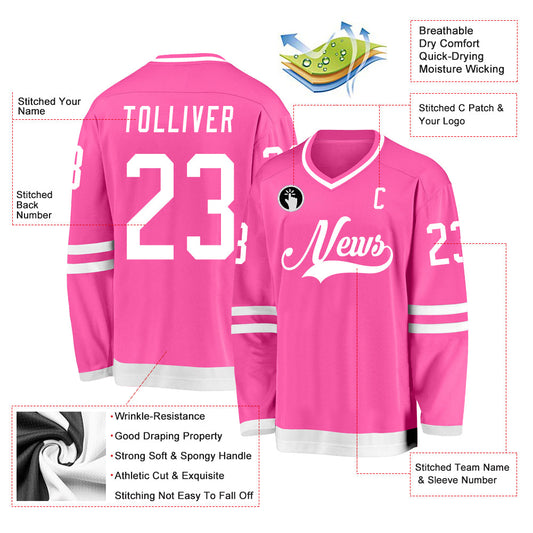 Custom Pink White Hockey Jersey - Sky-Custom