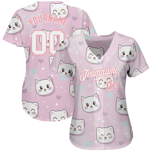 Custom Light Pink White-Light Pink 3D Pattern Design Cats Authentic Baseball Jersey - Sky-Custom