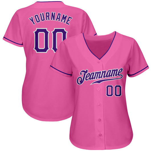 Custom Pink Purple-White Authentic Baseball Jersey - Sky-Custom