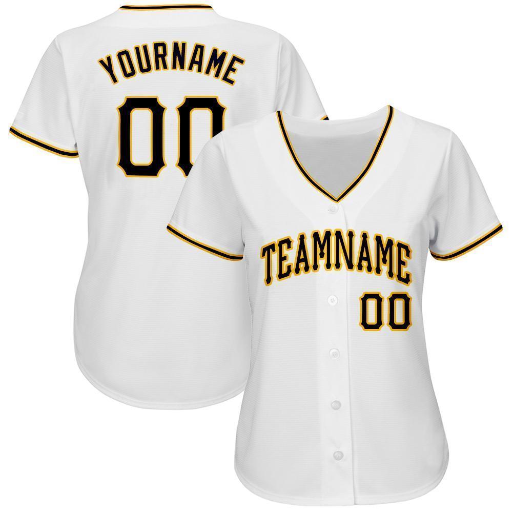 Custom White Black-Gold Baseball Jersey - Sky-Custom