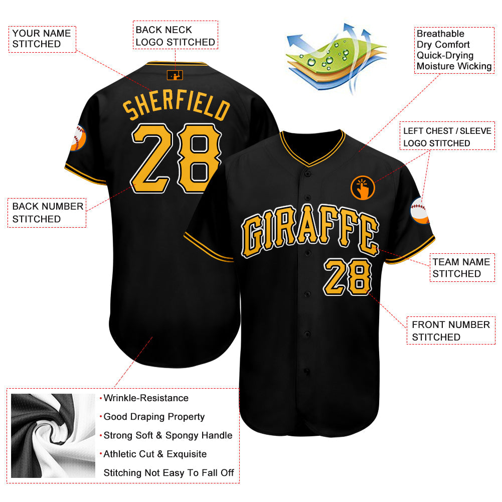 Custom Black Gold-White Baseball Jersey - Sky-Custom
