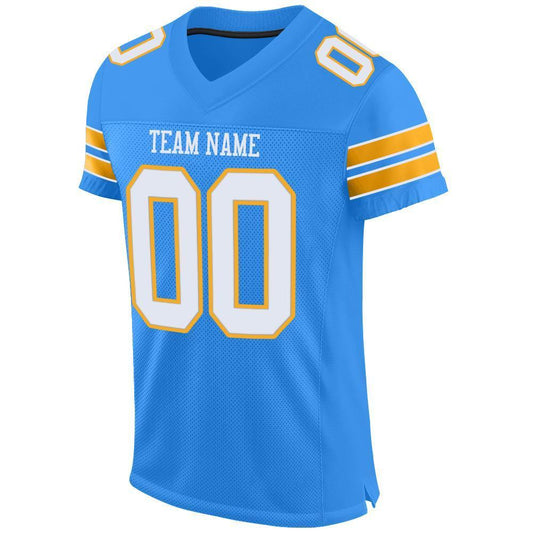 Custom Powder Blue White-Gold Mesh Authentic Football Jersey - Sky-Custom
