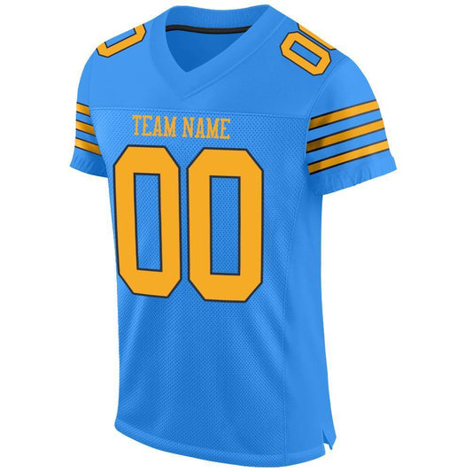 Custom Powder Blue Gold-Navy Mesh Authentic Football Jersey - Sky-Custom