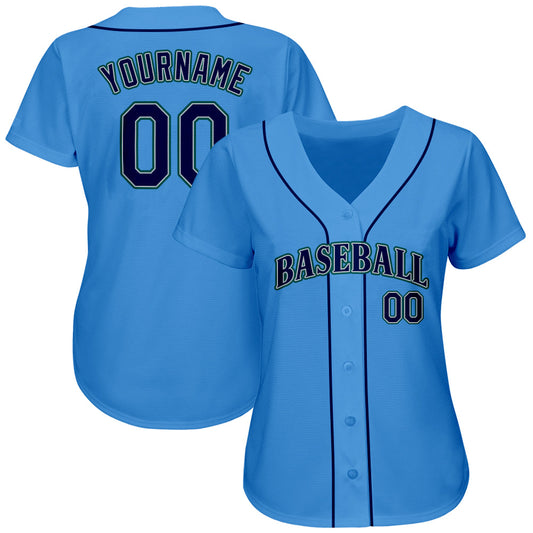 Custom Powder Blue Navy-Teal Authentic Baseball Jersey - Sky-Custom
