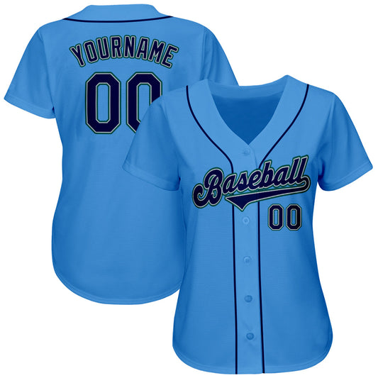 Custom Powder Blue Navy-Teal Authentic Baseball Jersey - Sky-Custom