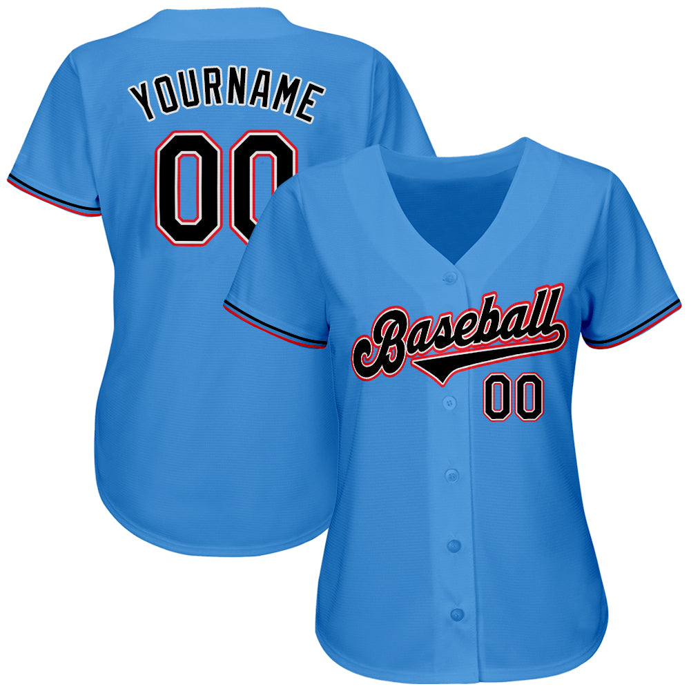 Custom Powder Blue Black-Orange Authentic Baseball Jersey - Sky-Custom
