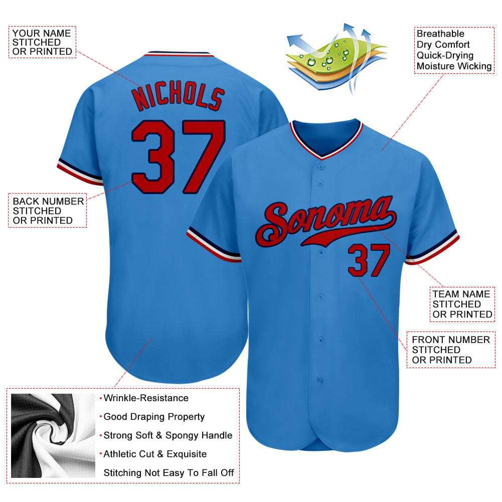 Custom Powder Blue Red-Navy Authentic Baseball Jersey - Sky-Custom