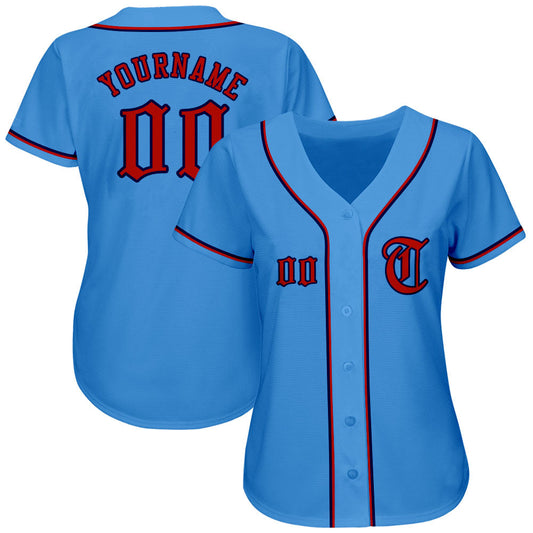 Custom Powder Blue Red-Navy Authentic Baseball Jersey - Sky-Custom