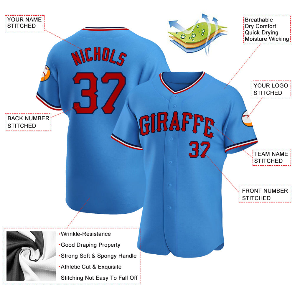 Custom Powder Blue Red-Navy Authentic Baseball Jersey - Sky-Custom
