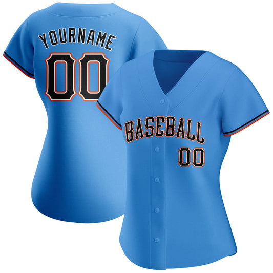 Custom Powder Blue Black-Orange Authentic Baseball Jersey - Sky-Custom