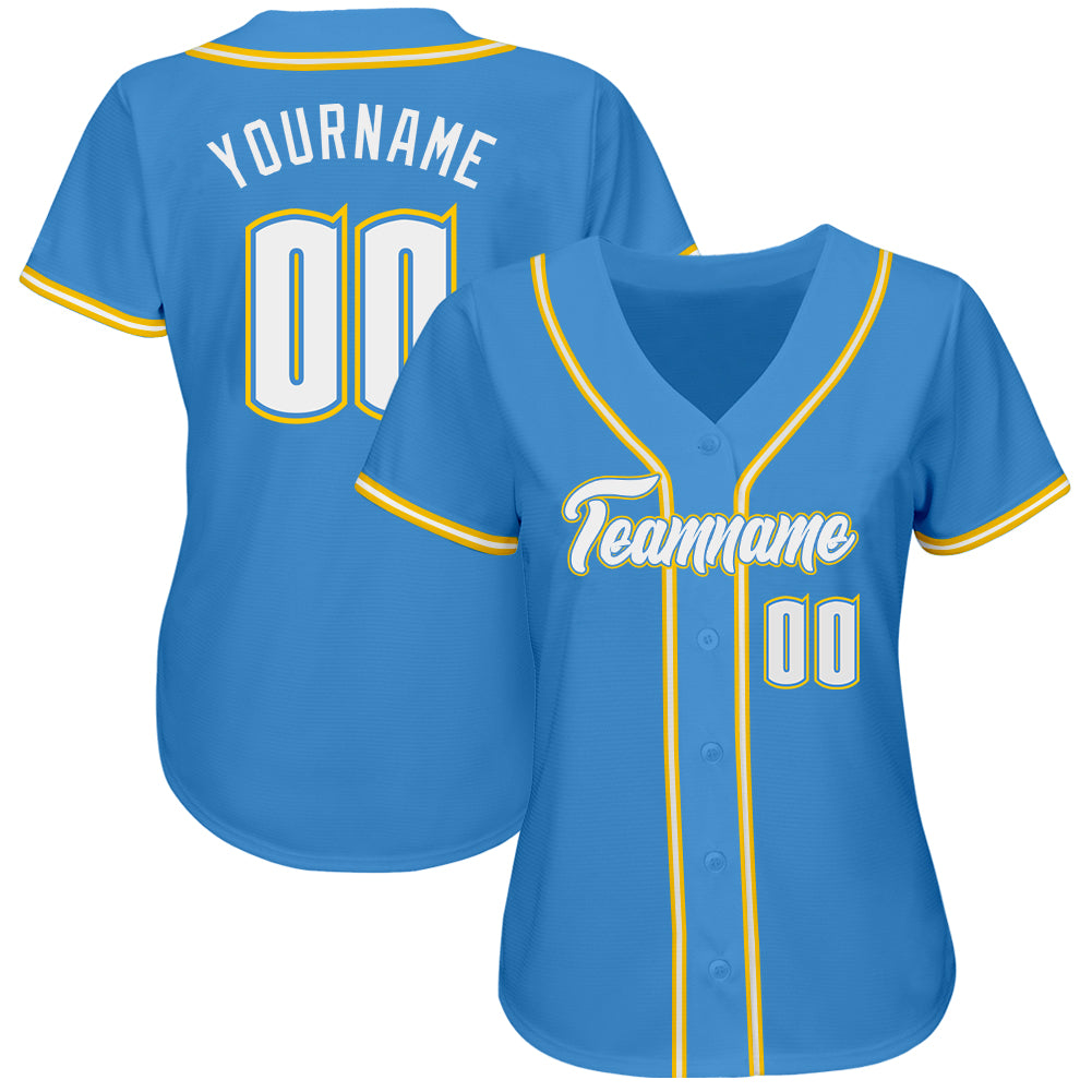 Custom Powder Blue White-Gold Authentic Baseball Jersey - Sky-Custom