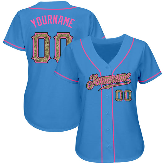 Custom Powder Blue Camo-Pink Authentic Baseball Jersey - Sky-Custom