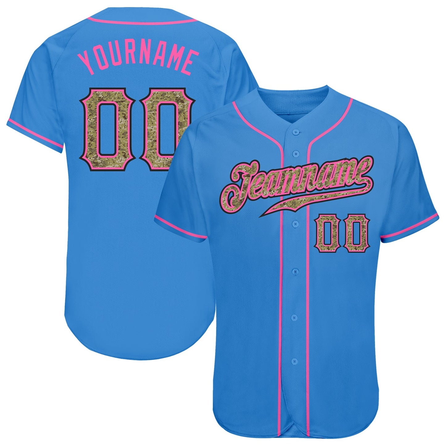 Custom Powder Blue Camo-Pink Authentic Baseball Jersey - Sky-Custom