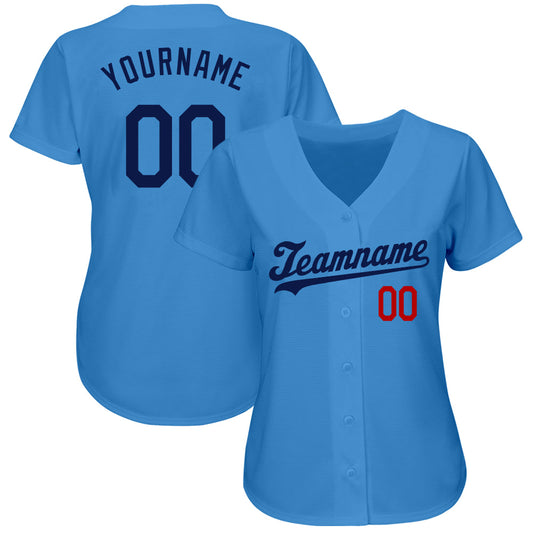 Custom Powder Blue Navy-Red Authentic Baseball Jersey - Sky-Custom