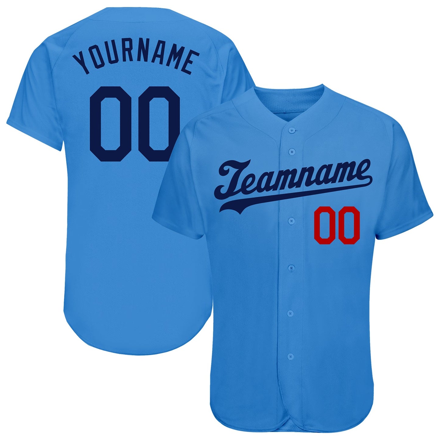 Custom Powder Blue Navy-Red Authentic Baseball Jersey - Sky-Custom