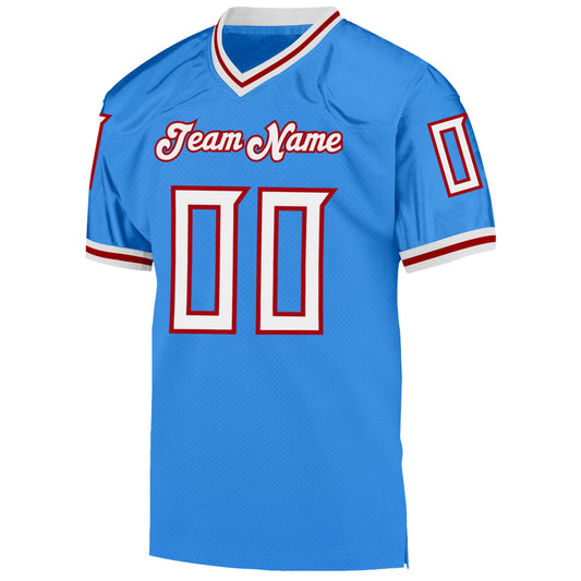 Custom Powder Blue White-Red Mesh Authentic Throwback Football Jersey - Sky-Custom