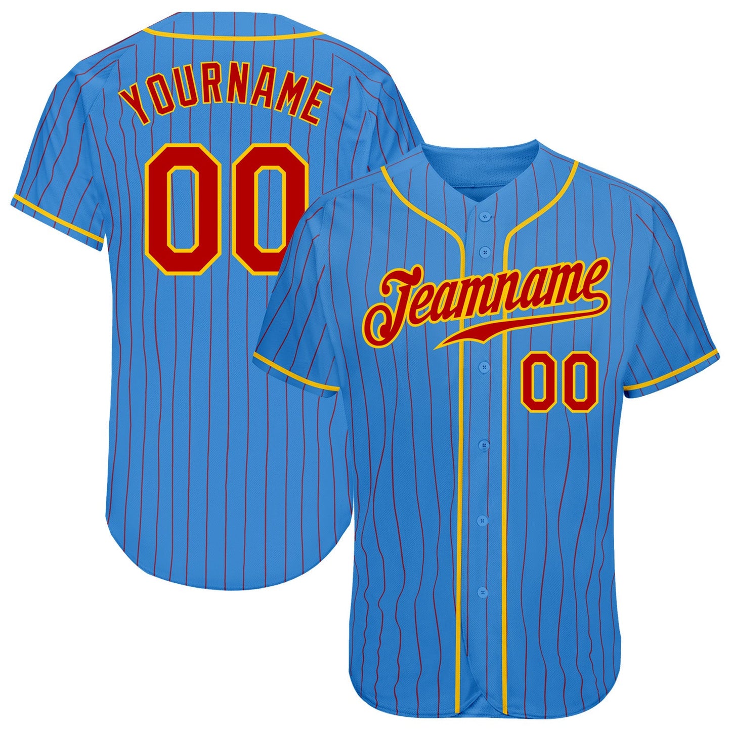 Custom Powder Blue Red Pinstripe Red-Gold Authentic Baseball Jersey - Sky-Custom