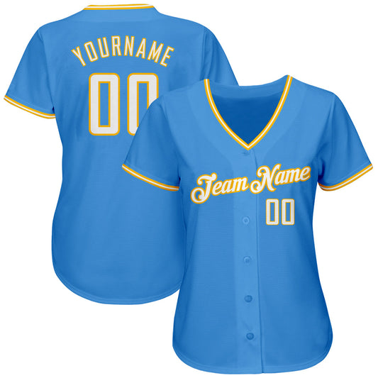 Custom Powder Blue White-Gold Authentic Baseball Jersey - Sky-Custom