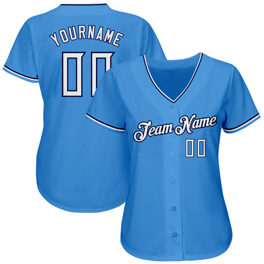 Custom Powder Blue White-Navy Authentic Baseball Jersey - Sky-Custom