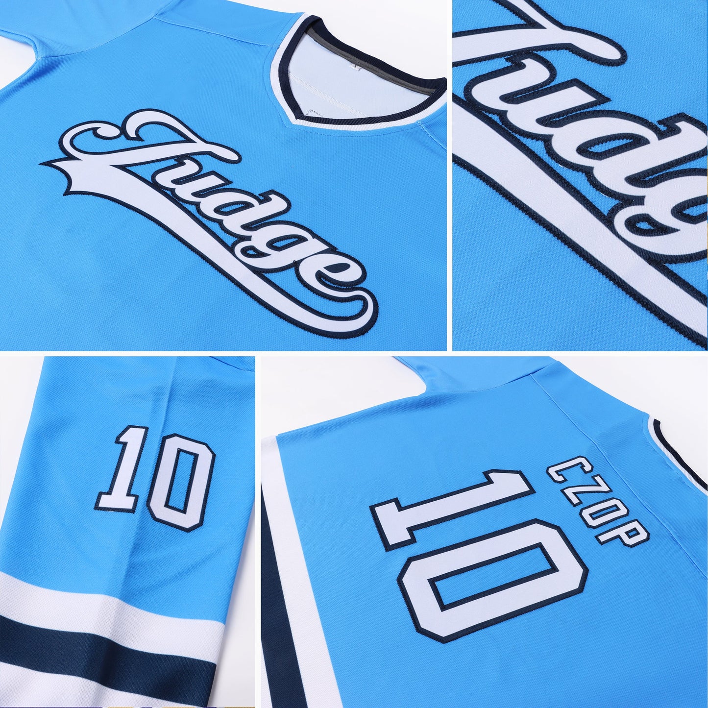Custom Powder Blue White-Navy Hockey Jersey - Sky-Custom