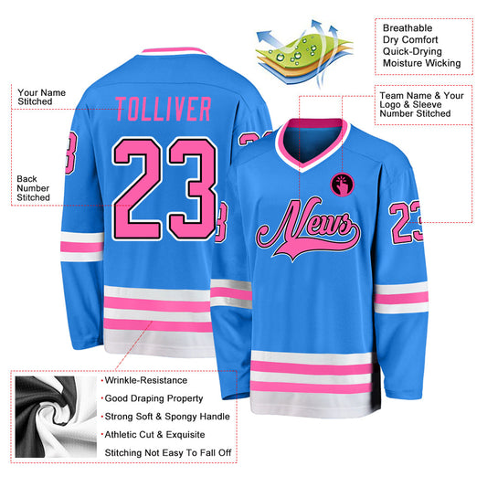Custom Powder Blue Pink-Black Hockey Jersey - Sky-Custom