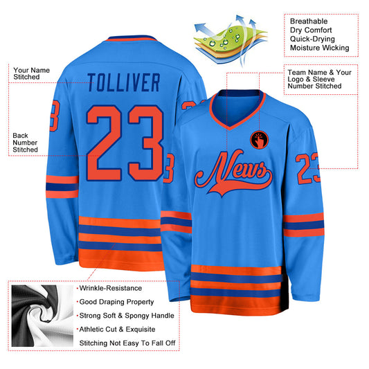 Custom Powder Blue Orange-Royal Hockey Jersey - Sky-Custom